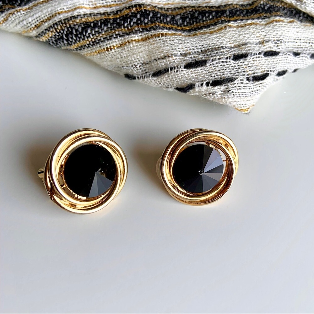 🛍️ Bundle sale!Vintage black crystal clip earrings